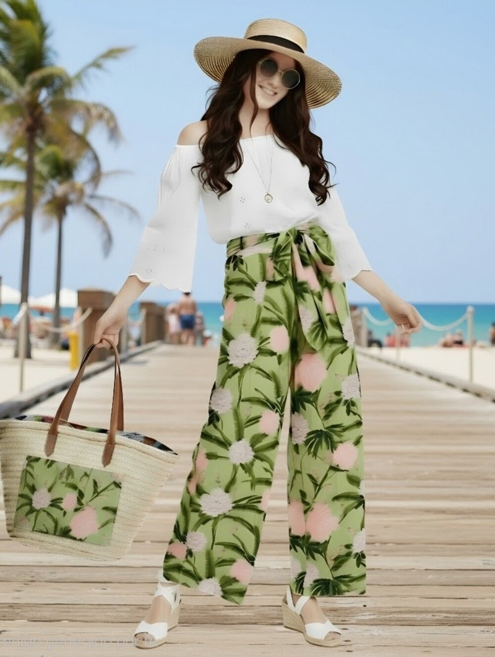 Agua Bendita Olive Green Maxi Skirt with Pink Floral Print Women Size S.